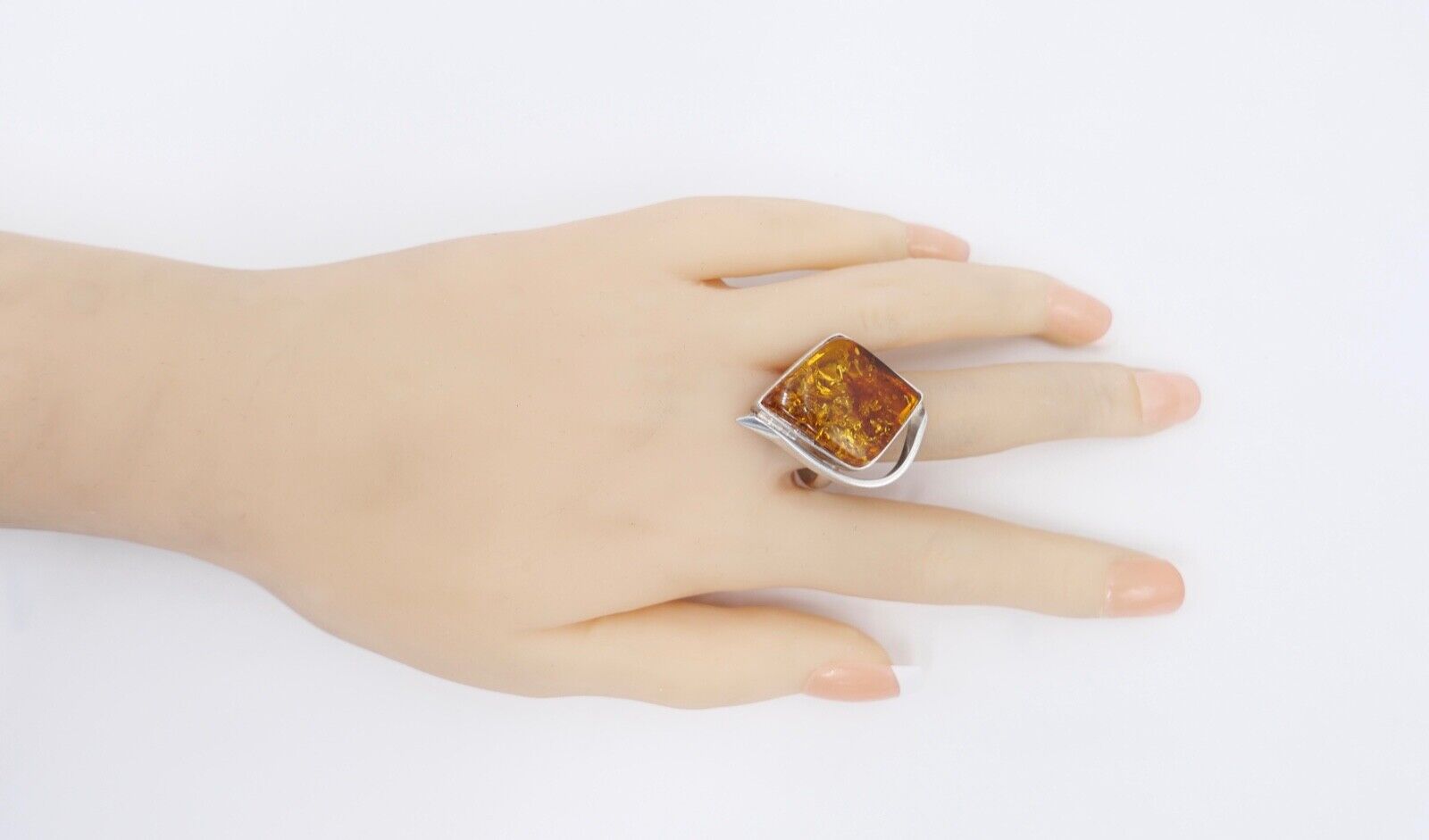 BernsteinDesigner Ring 80er Jahre Silber 925 Gr. 60 Frauenkopf G Danzig Polen - Antikhandel-Stuttgart