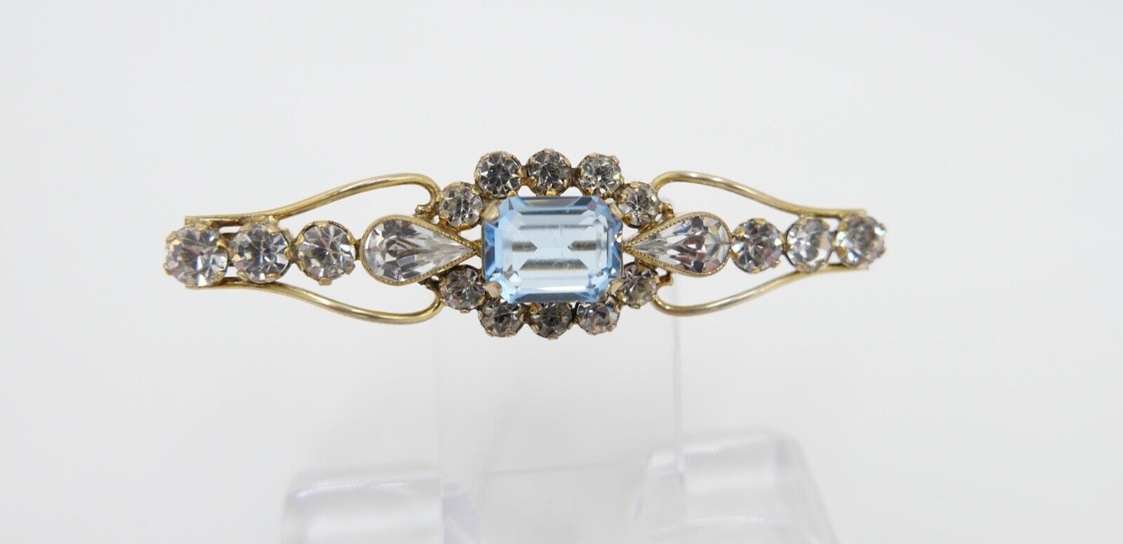 schöne alte Brosche ADbl vergoldet mit Glassteinen 58mm - Antikhandel-Stuttgart