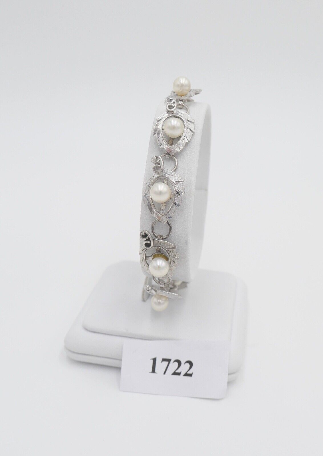 Silber Gliederarmband mit Zuchtperlen floral - Antikhandel-Stuttgart