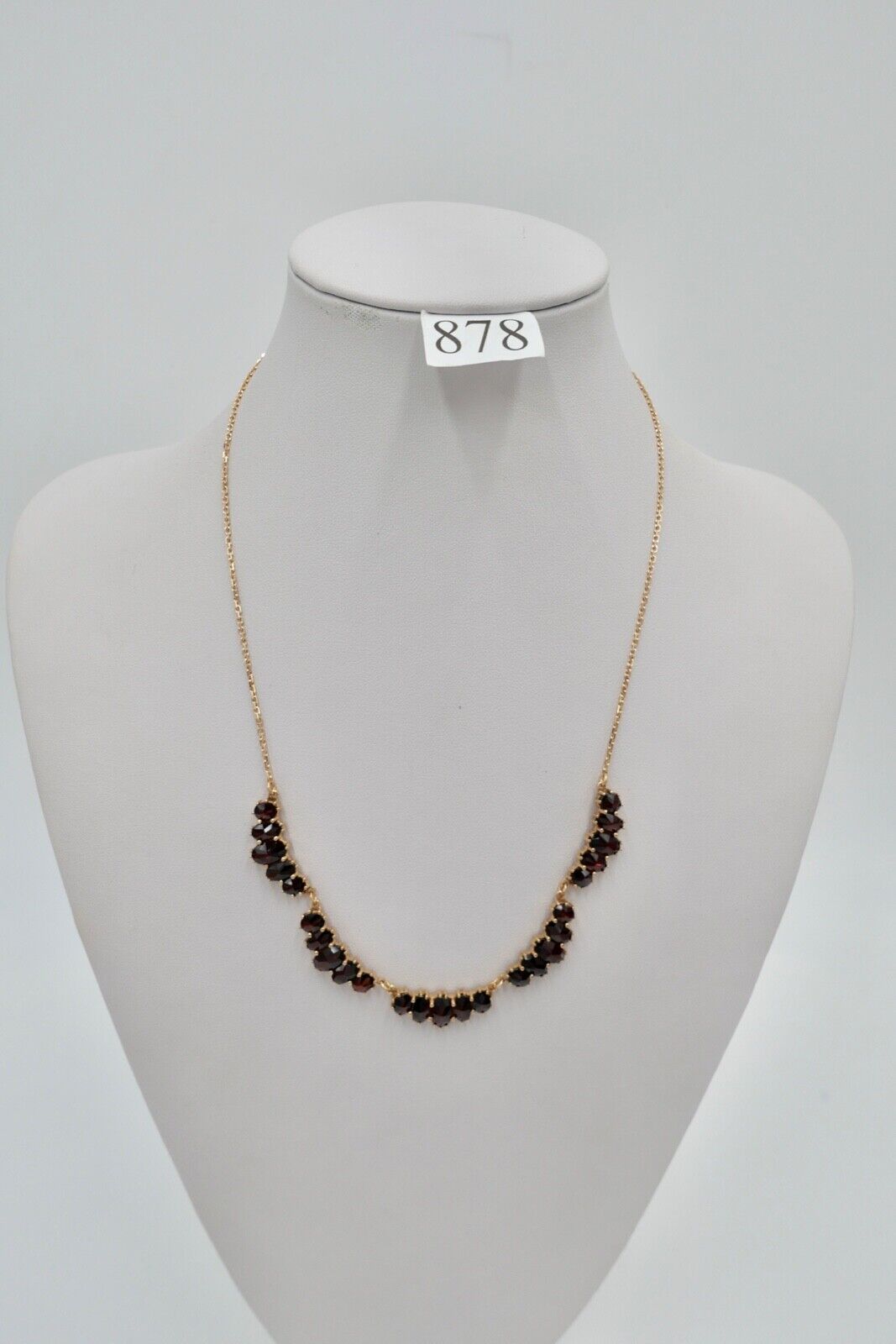 Alte Collier Kette 46cm Rotgold 333 8K Gold mit Granat - Antikhandel-Stuttgart