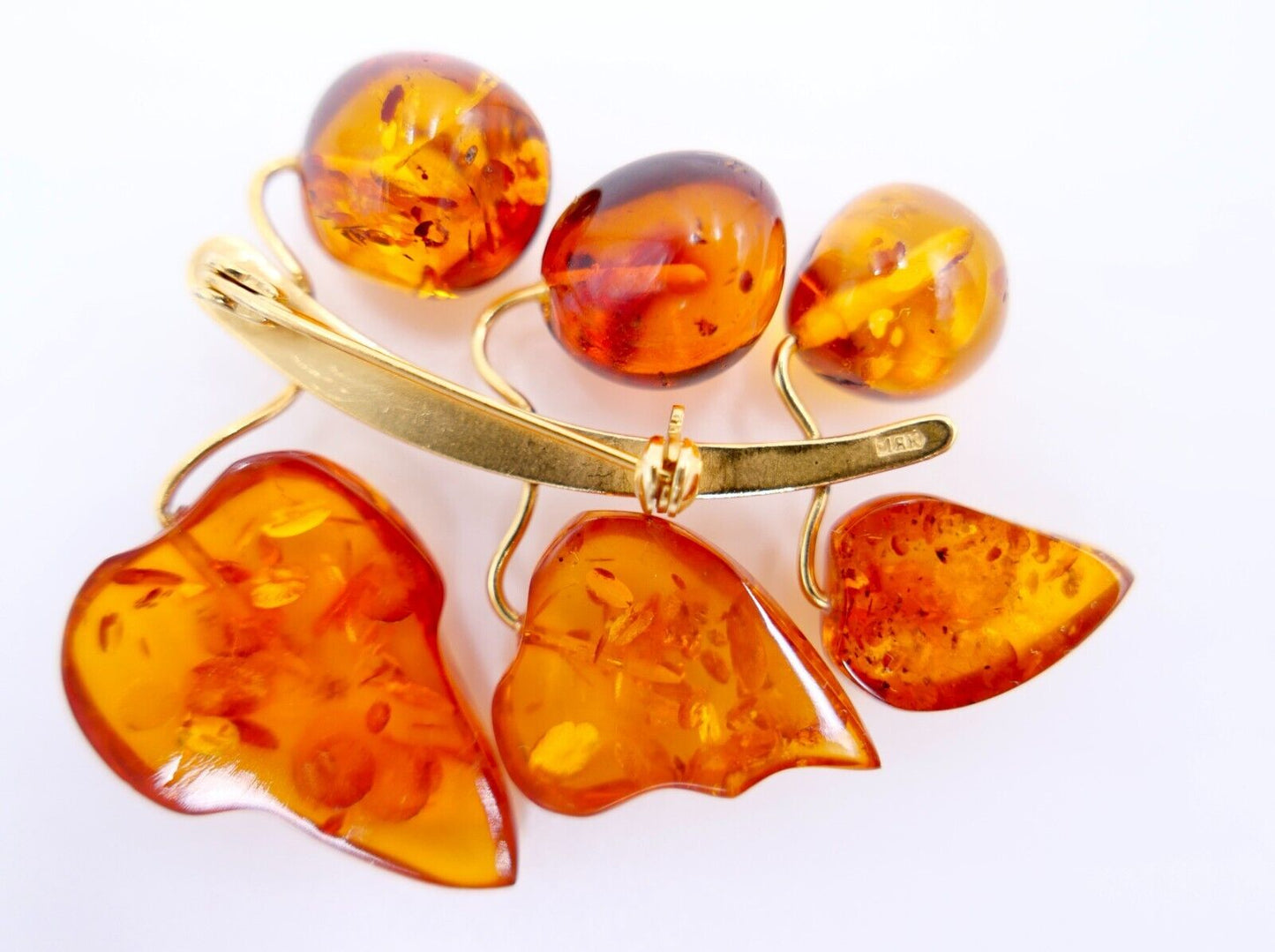 Blatt Bernstein Brosche vergoldet Russische Punze 1RK NEUwertig - Antikhandel-Stuttgart
