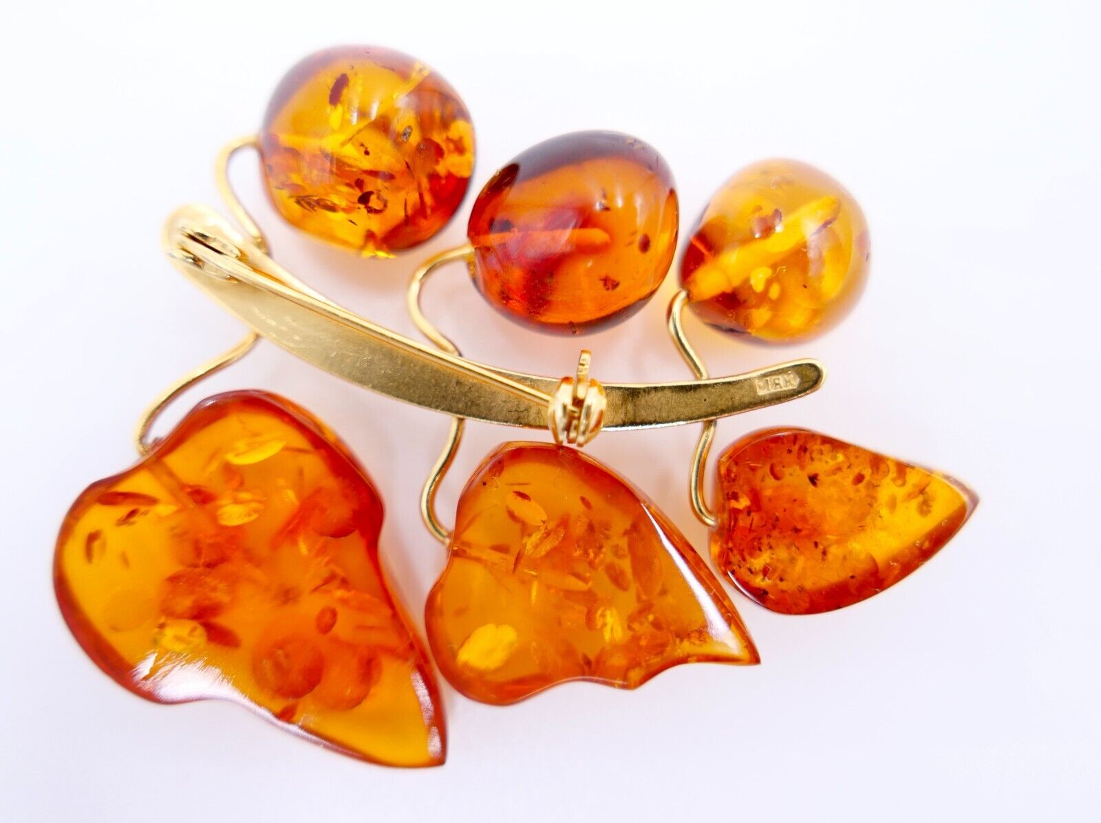 Blatt Bernstein Brosche vergoldet Russische Punze 1RK NEUwertig - Antikhandel-Stuttgart