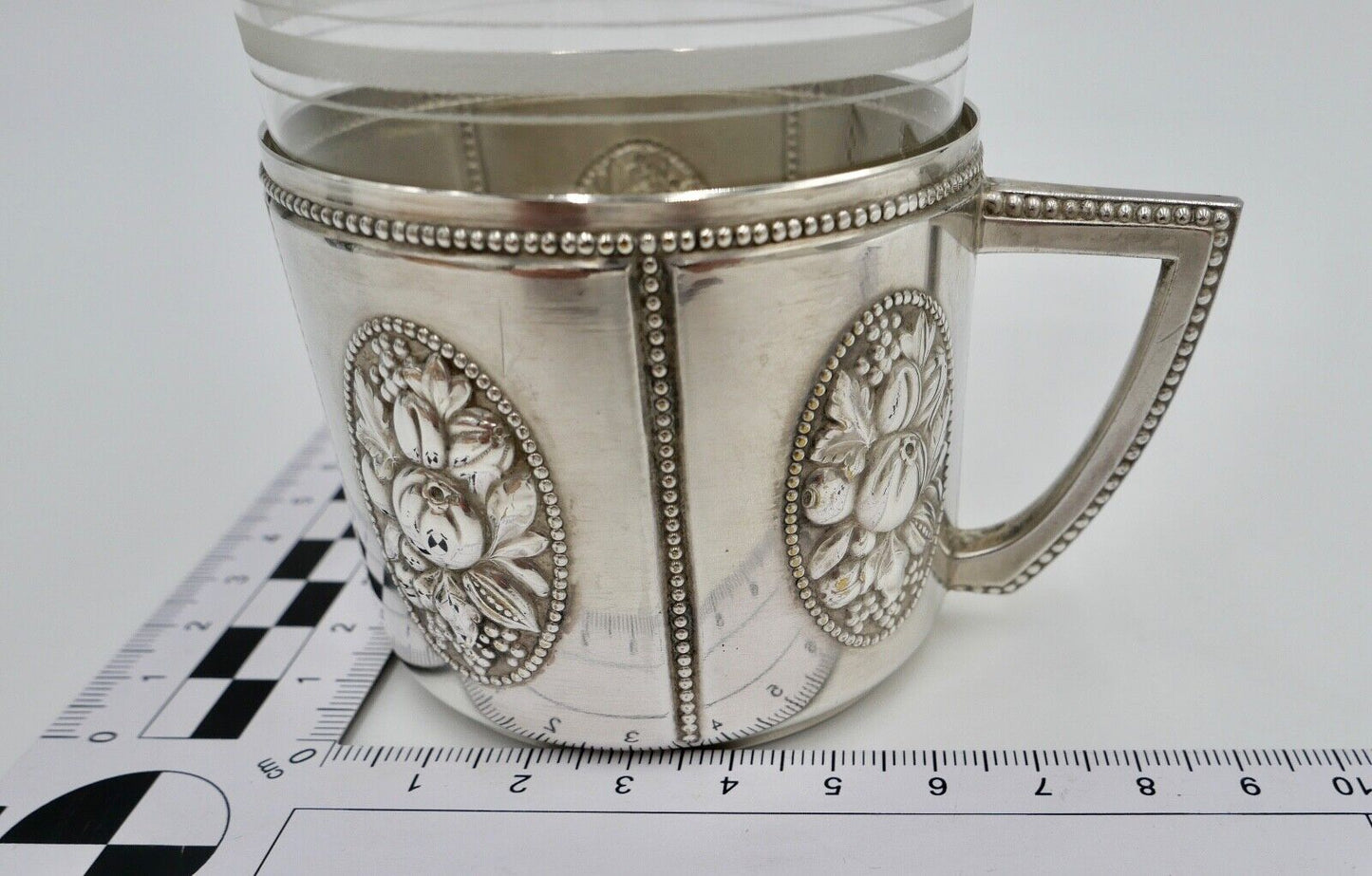 Antiker Jugendstil Teeglashalter mit Glaseinsatz Perlrand WMF um 1900 versilbert - Antikhandel-Stuttgart