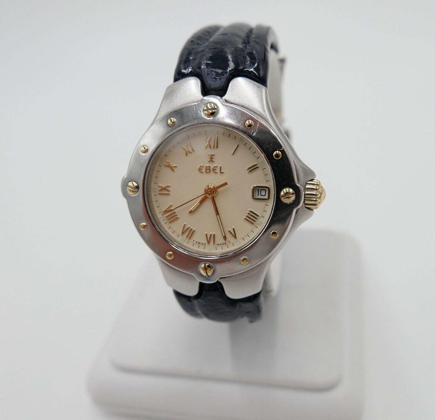 2000er EBEL SPORTWAVE QUARZ E6087621 blaues Lederband Damenuhr Ø 27mm - Antikhandel-Stuttgart