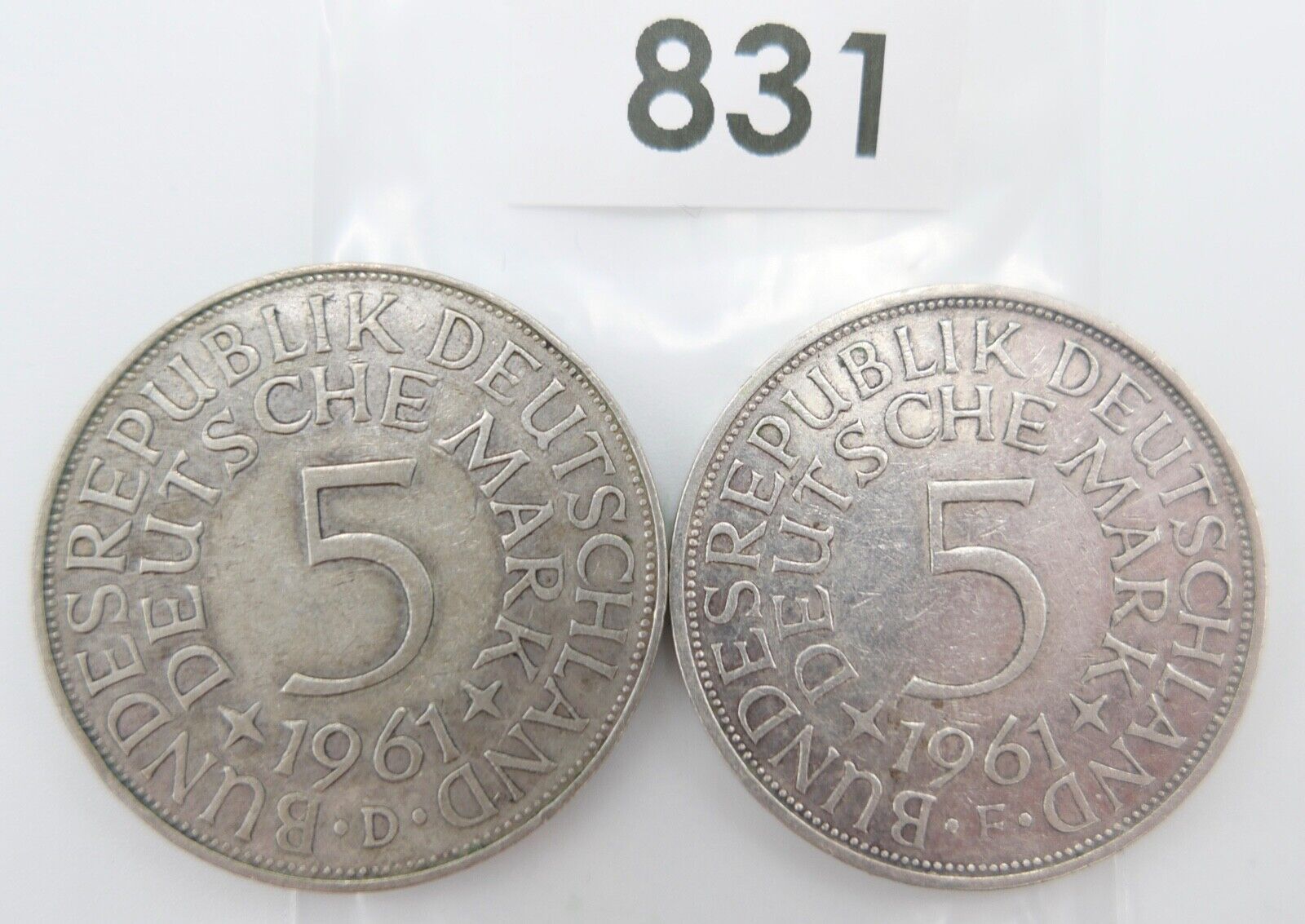 2x 5 DM 1961 J.387 Silbermünzen Silberadler Heiermann D F - Antikhandel-Stuttgart