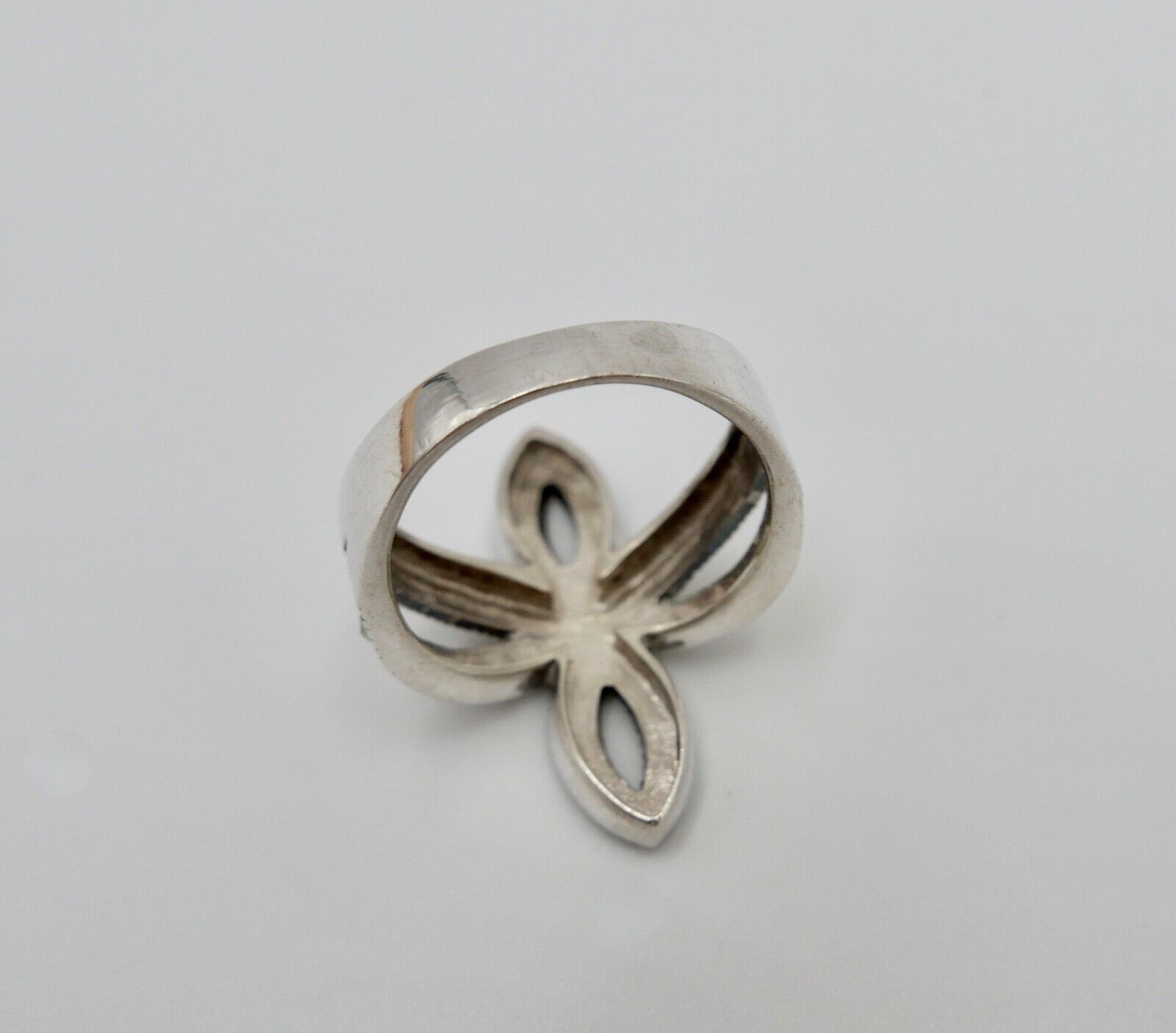 80er Jahre 925 Silberring mit Markasit Gr. 53 in Schleifenform Schleife - Antikhandel-Stuttgart