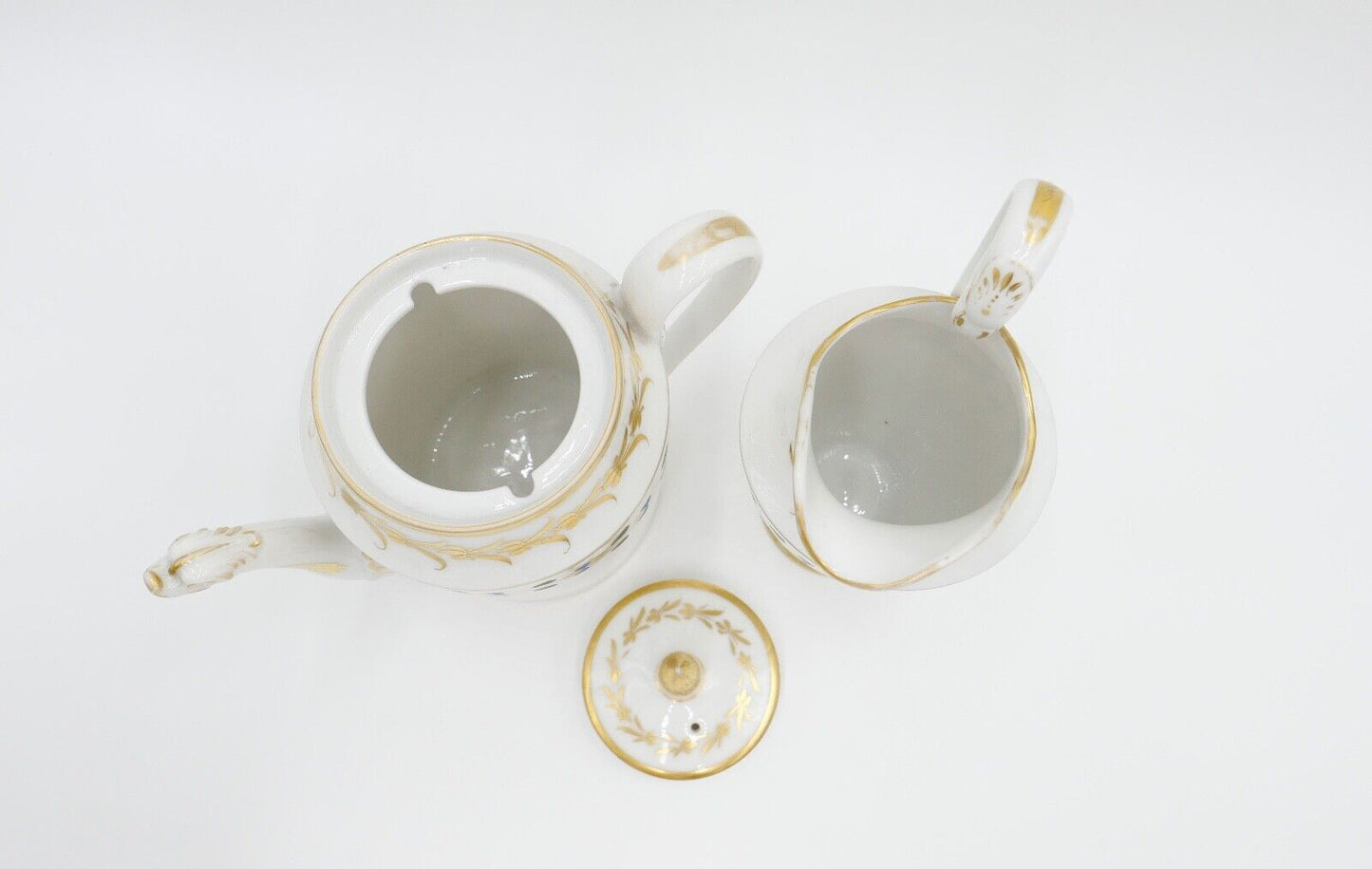 um 1830 antik Biedermeier Porzellan Kaffee & Milchkanne Schwanenhals Goldrand - Antikhandel-Stuttgart