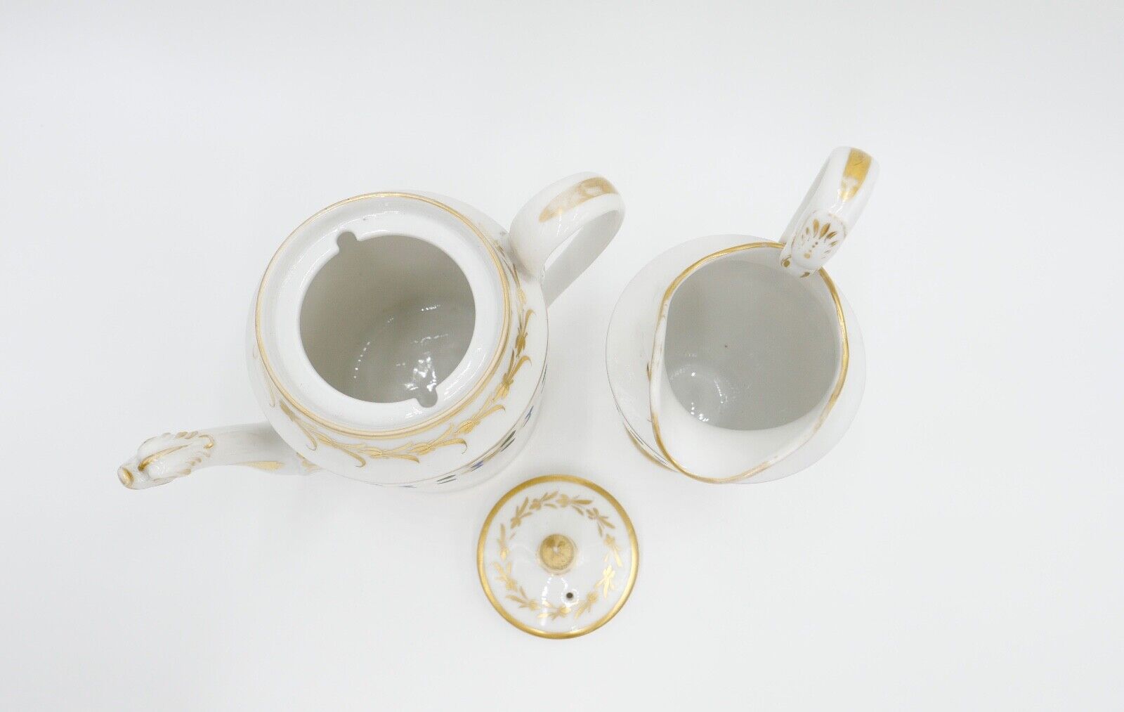 um 1830 antik Biedermeier Porzellan Kaffee & Milchkanne Schwanenhals Goldrand - Antikhandel-Stuttgart