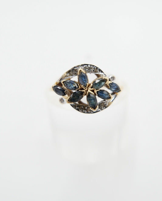 60er Jahre Ring Gold 585 / 14K Gr. 54 Diamanten Achtkant SI / I und Topas - Antikhandel-Stuttgart