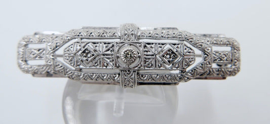 Antike Art Deco 935 Silber Brosche mit Diamanten 20er Jahre - Antikhandel-Stuttgart