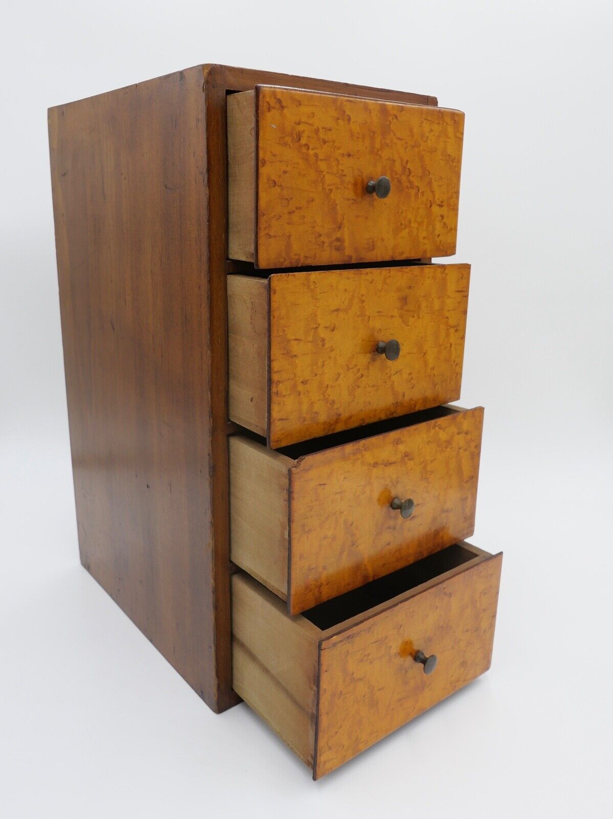 um 19. Jh antike Kommode mit Schubladen 19x25x41 cm Birkenholz Furnier - Antikhandel-Stuttgart