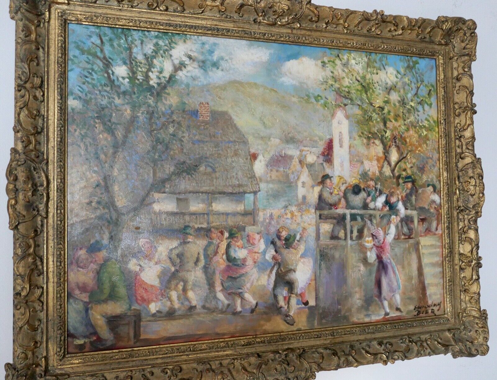 Ölgemälde " Erhard Amadeus Dier " (1893-1969) Wien BAUERNTANZ 95x75cm 1930-40er - Antikhandel-Stuttgart