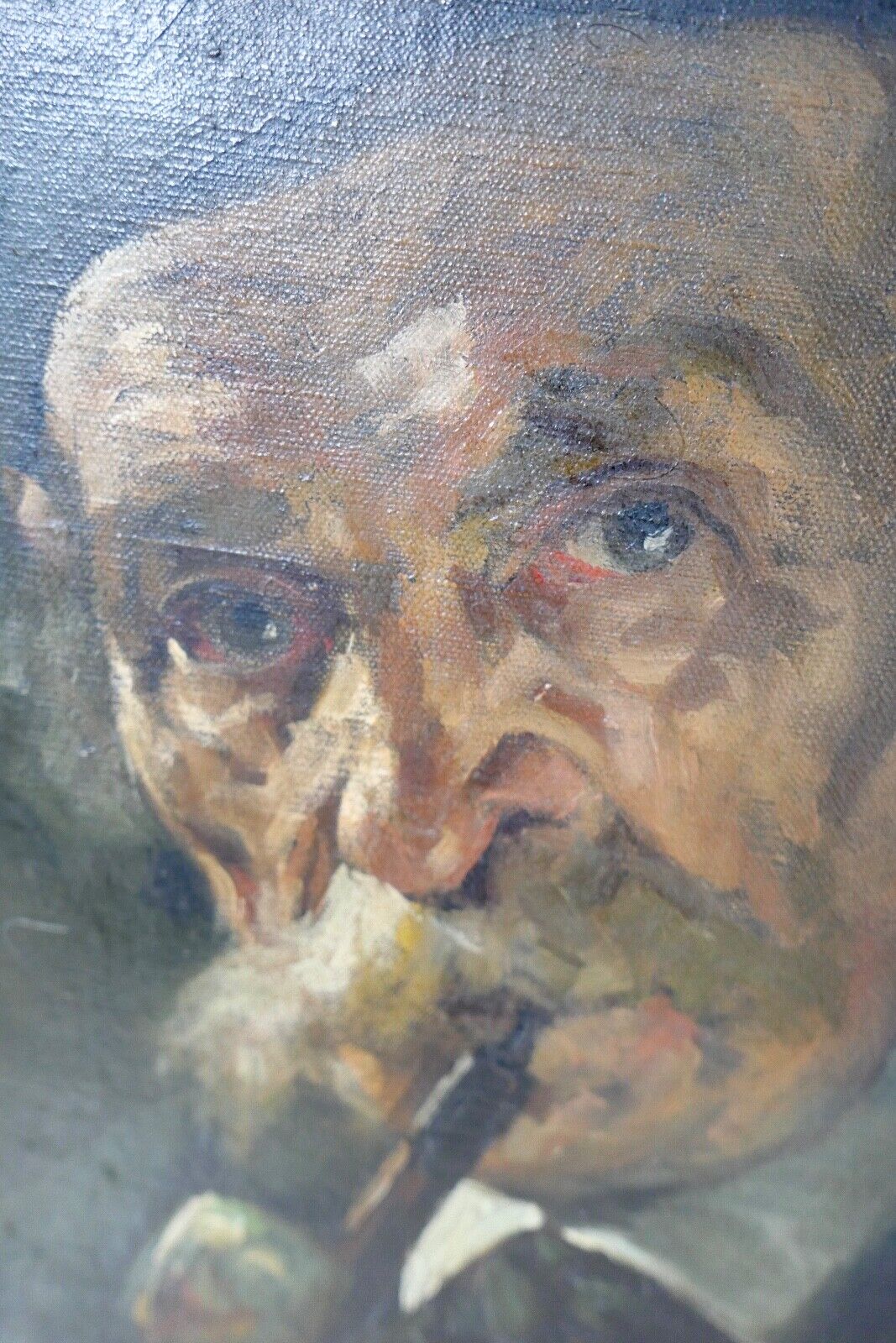 68,5 x 56 cm DUBOIS Gemälde um 1910 Öl auf Leinwand " Pfeifenraucher " - Antikhandel-Stuttgart