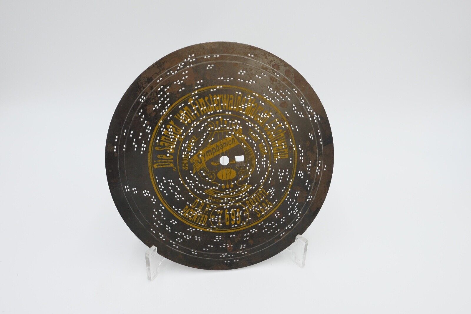 7695 Symphonion Lochplatte Spieluhr Spieldose DIE SÄNGER VON FINSTERWALDE Ø 19,5 - Antikhandel-Stuttgart