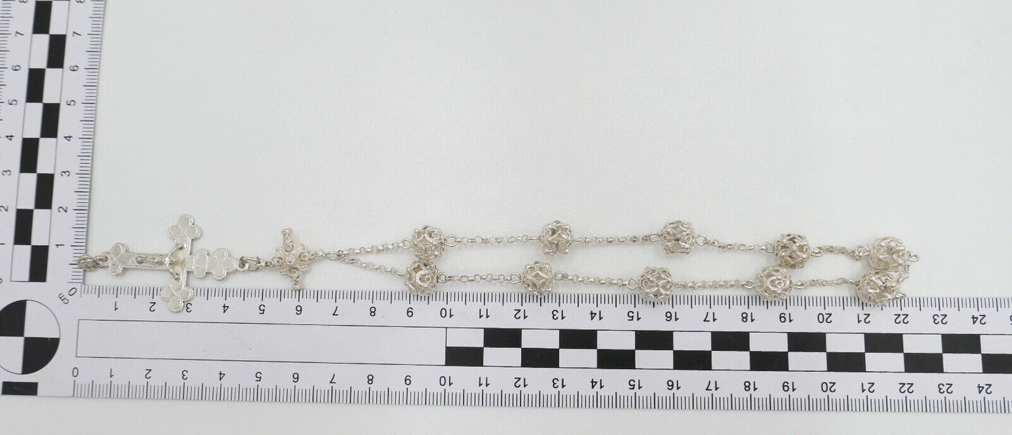 Antiker Filigraner Rosenkranz / Gebetskette Kreuz Silber um 1870 - Antikhandel-Stuttgart