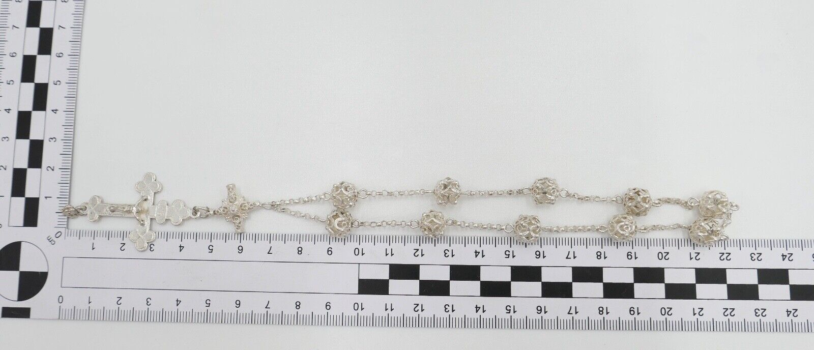 Antiker Filigraner Rosenkranz / Gebetskette Kreuz Silber um 1870 - Antikhandel-Stuttgart