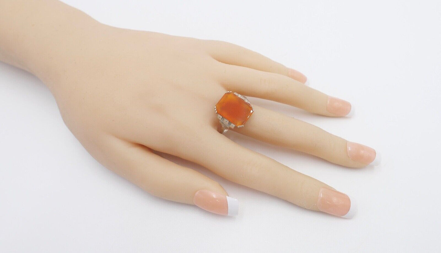 Art Deco Damenring 835 Silber Gr. 63 mit Karneol - Antikhandel-Stuttgart