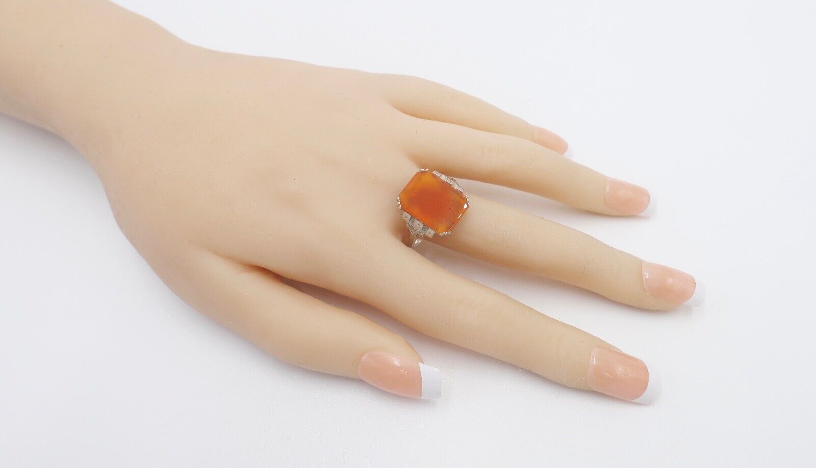 Art Deco Damenring 835 Silber Gr. 63 mit Karneol - Antikhandel-Stuttgart