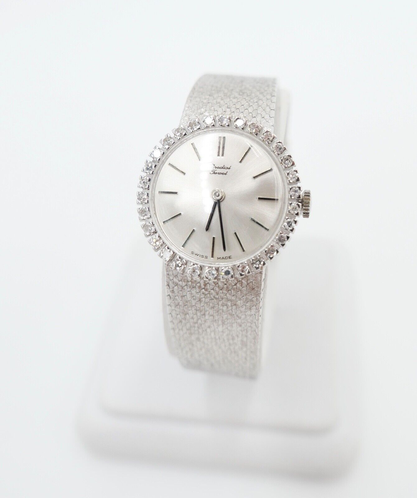 Elegante Predial Weißgold Damen Uhr mit Diamantbesatz 750/18K Lady watch Ø 24 mm - Antikhandel-Stuttgart