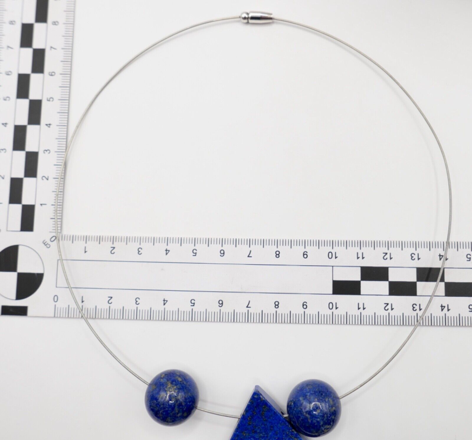 1990er Jahre Silber Draht Collier mit LAPIS LAPISLAZULI Anhänger 45cm - Antikhandel-Stuttgart