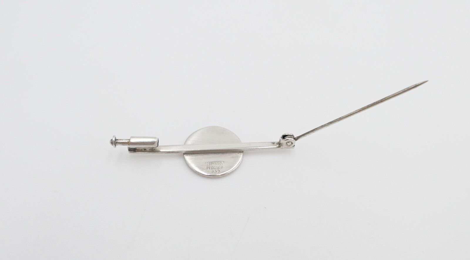 B.H. Mayer Pforzheim Pin Anstecknadel Brosche Silber 935 Emaille P Ø 14mm x 39mm - Antikhandel-Stuttgart