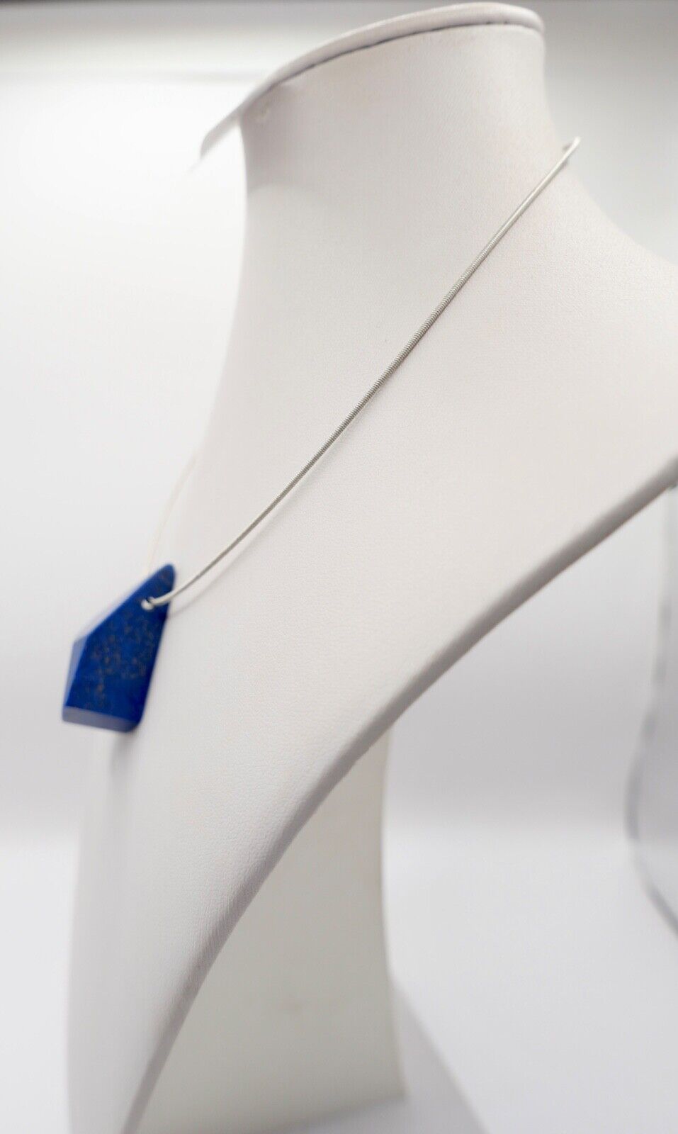 1990er Jahre Silber Draht Collier mit LAPIS LAPISLAZULI Anhänger 45cm - Antikhandel-Stuttgart