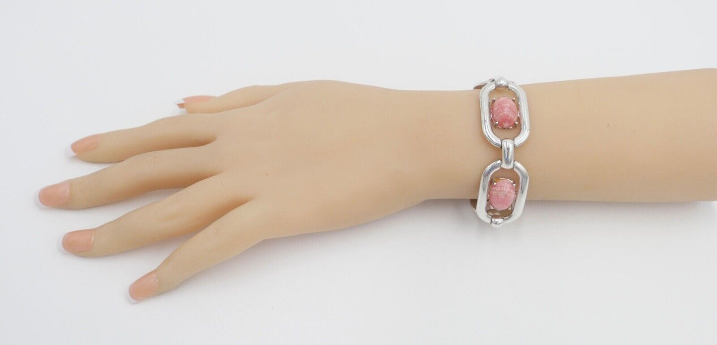 vintage 80er Jahre Silber 835 Glieder - Armband mit Rhodochrosit - Antikhandel-Stuttgart