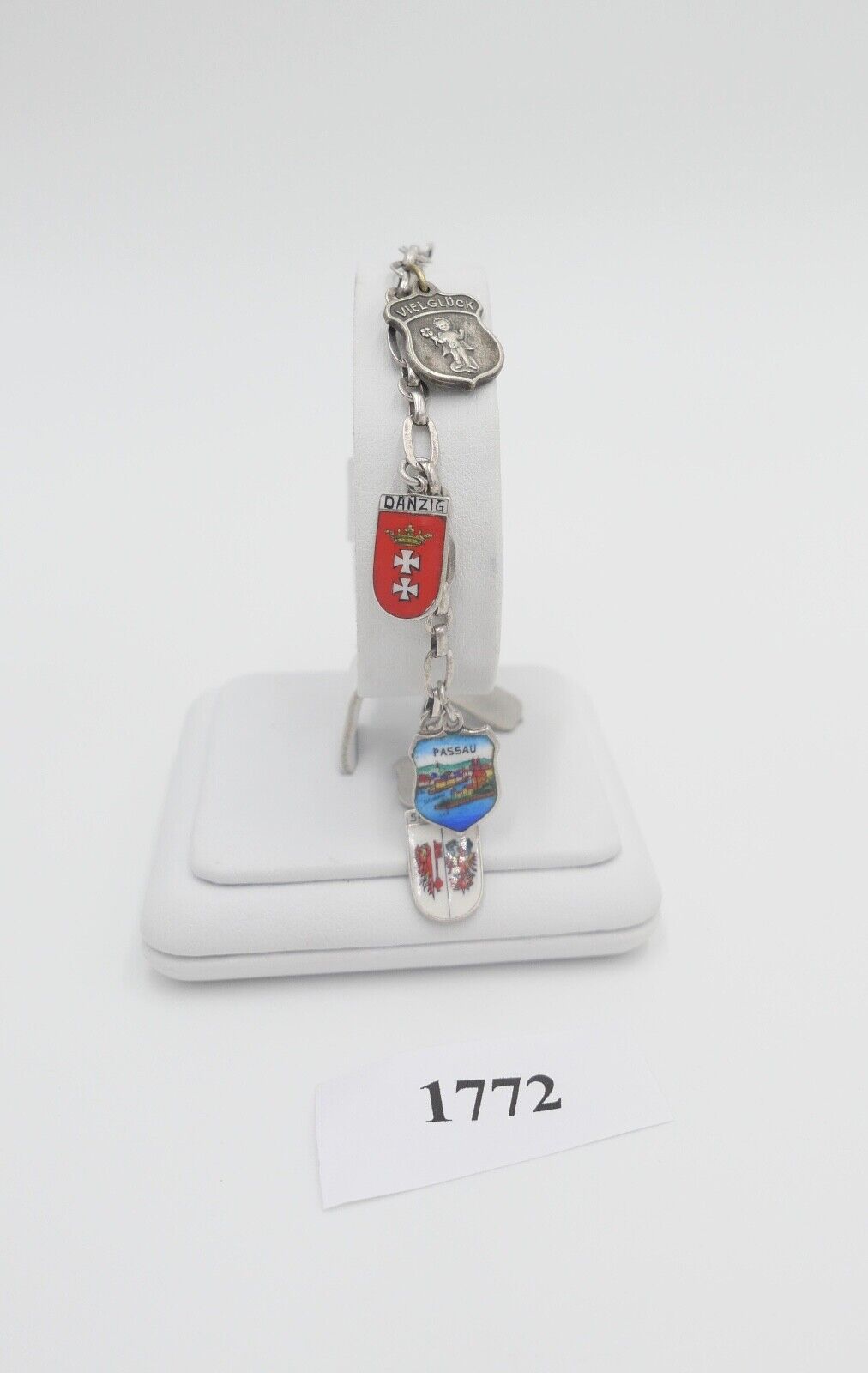 Bettelarmband mit Städte Wappen aus Emaille 800 Silber REU ANTIKO EHJ - Antikhandel-Stuttgart