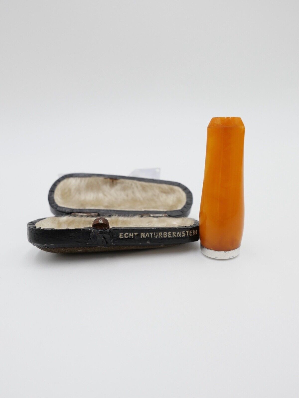 Bernstein Butterscotch Zigarrenspitze Box cigarette holder Amber 925 Silber - Antikhandel-Stuttgart