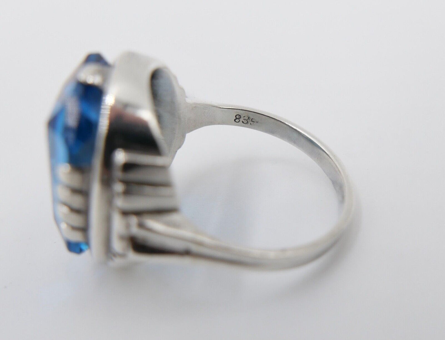 ART DECO Damenring Ring Silber 835 mit großem blauen Glasstein Gr. 56 - Antikhandel-Stuttgart