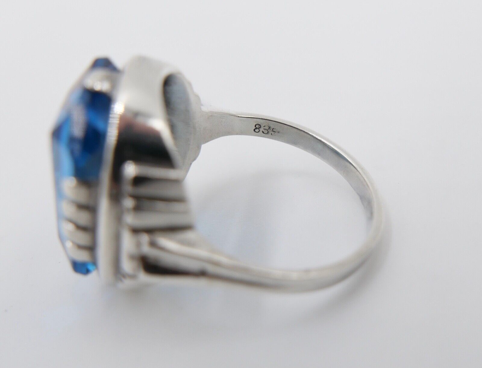 ART DECO Damenring Ring Silber 835 mit großem blauen Glasstein Gr. 56 - Antikhandel-Stuttgart