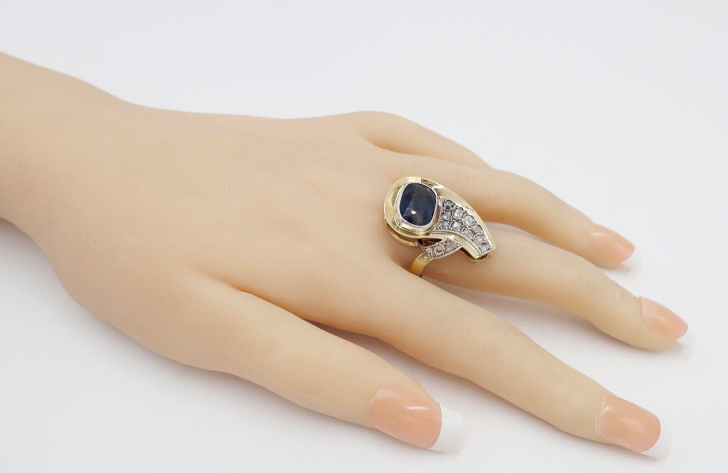 Extravaganter Diamant Damen Gold Ring 585 14K mit blau Stein Gr. 57-58 - Antikhandel-Stuttgart