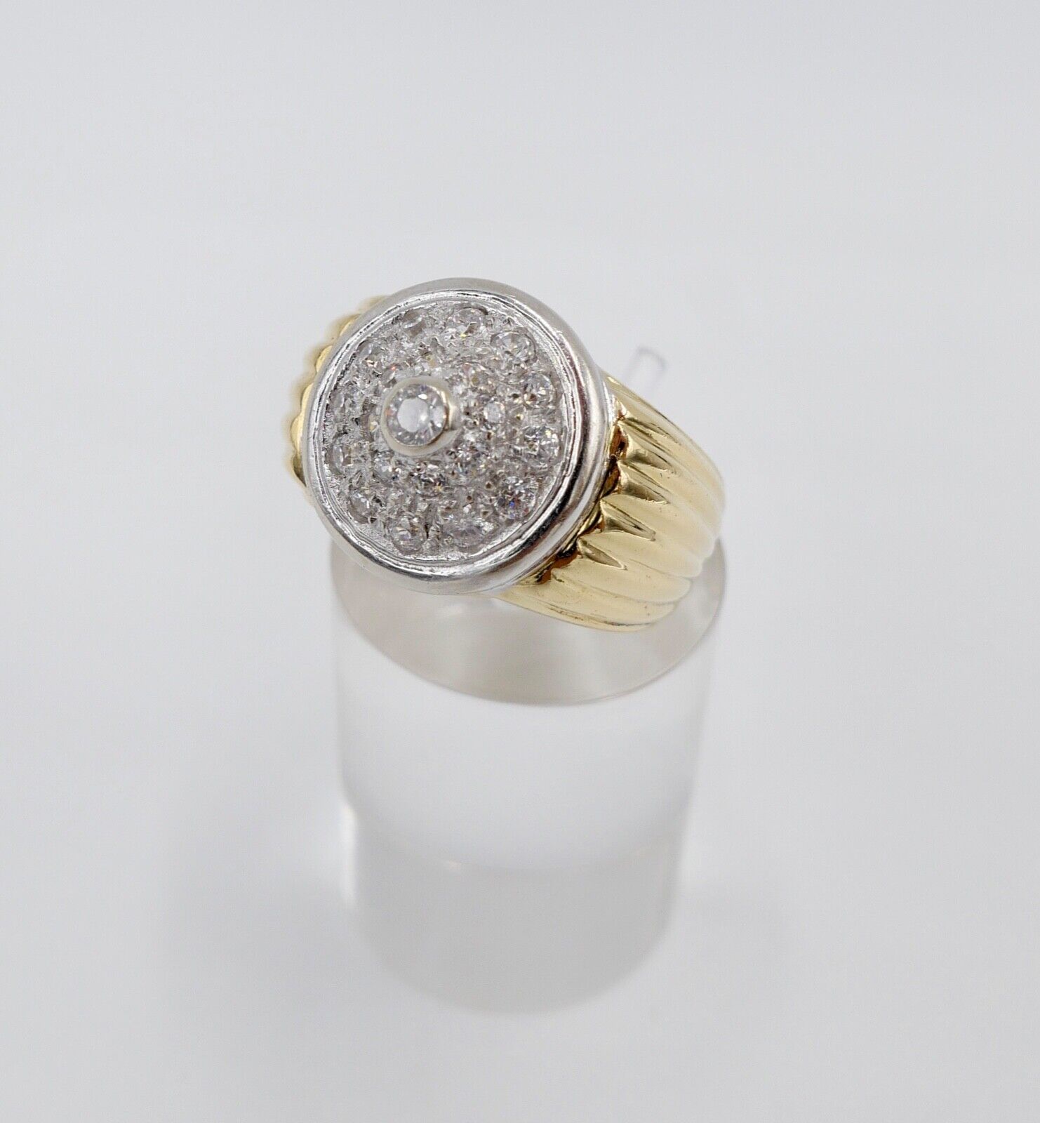 80er Jahre Goldring MASSIV Damenring Statement Ring Gold 750 18K Zirkonia Gr. 59 - Antikhandel-Stuttgart