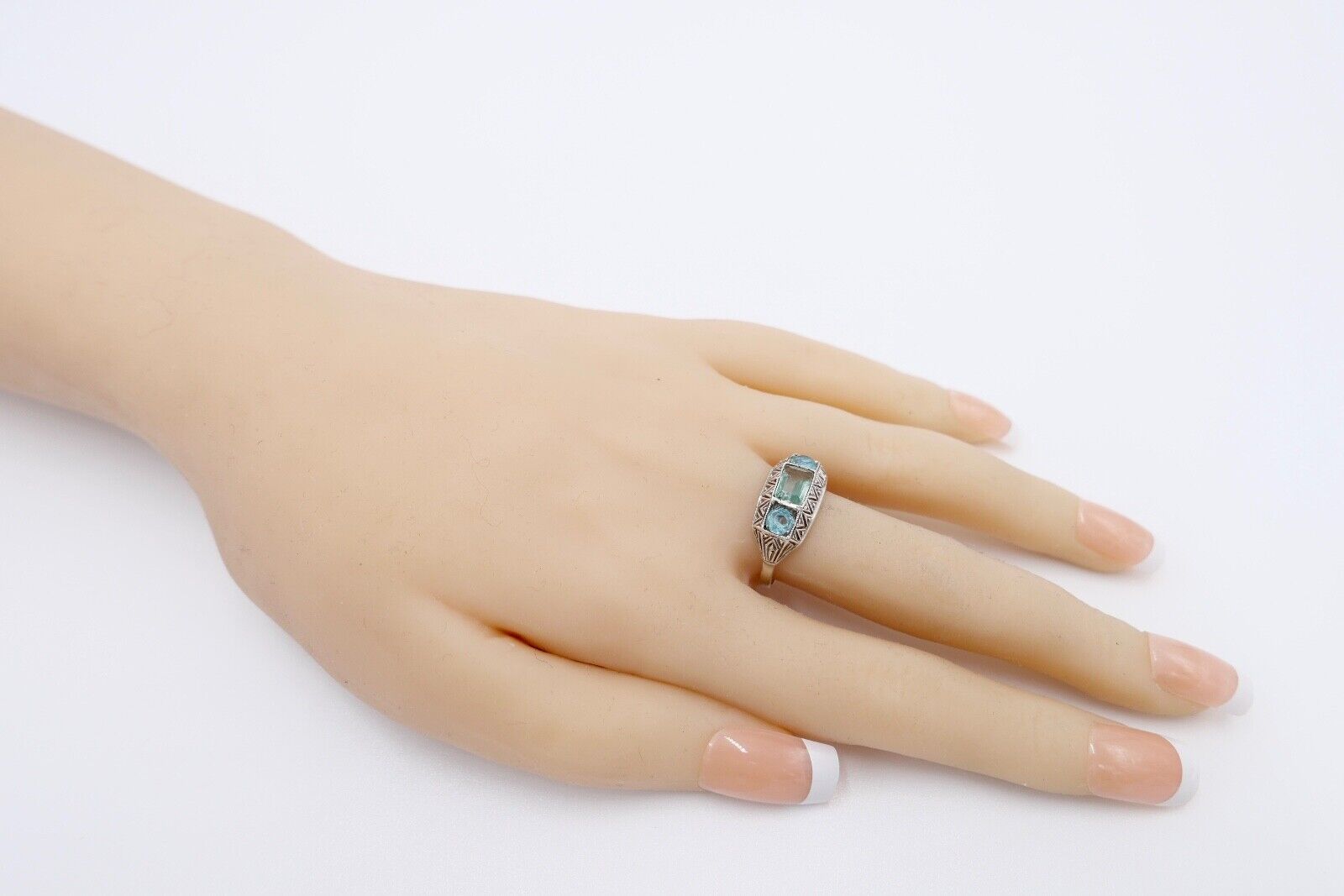 ART DECO Damenring Ring Silber 830 Gr. 56 mit grünen Glasstein - Antikhandel-Stuttgart