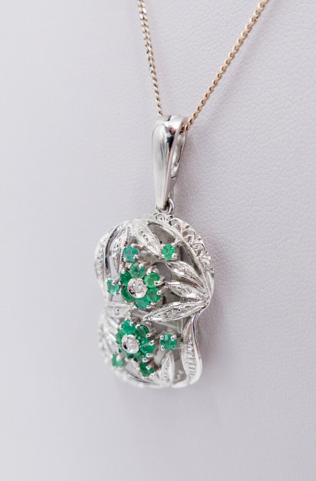 XXL Anhänger 750 18K Weißgold Diamanten & Smaragd 31x20 mm Schließe Perlenkette - Antikhandel-Stuttgart