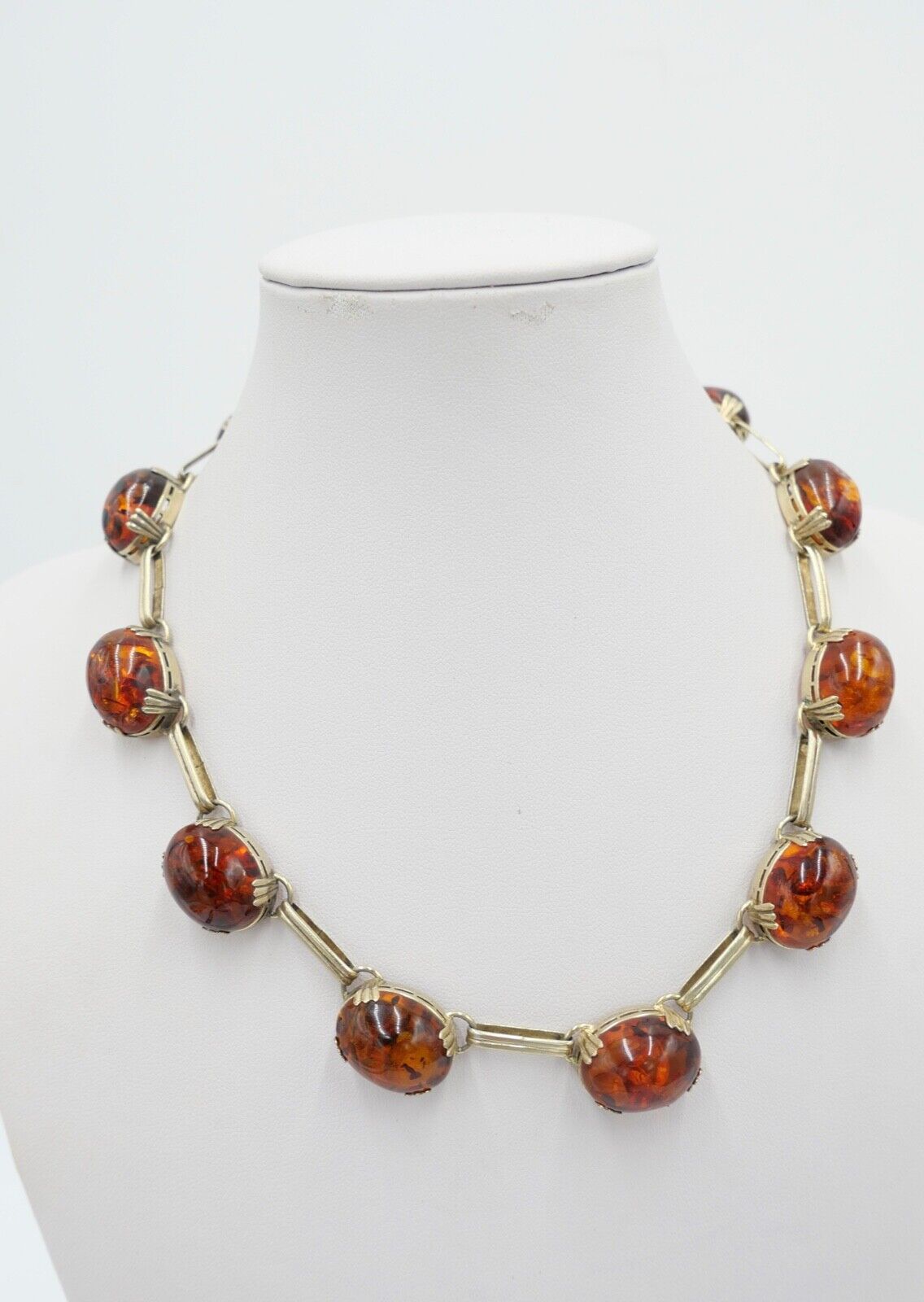 Bernstein Kette 830 Silber vergoldet Halskette Collier Ø 43 cm Gliederkette - Antikhandel-Stuttgart