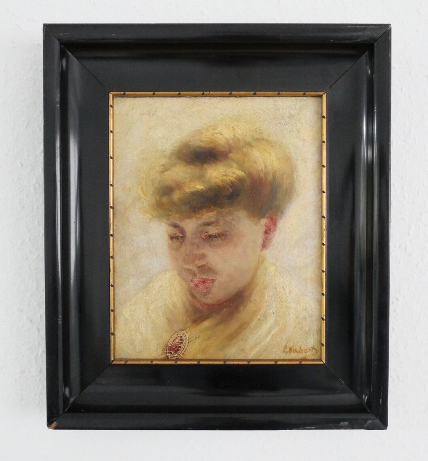 Gemälde Öl auf Leinwand Portrait einer Frau " C. Huberts " 38,5x33 cm gerahmt - Antikhandel-Stuttgart
