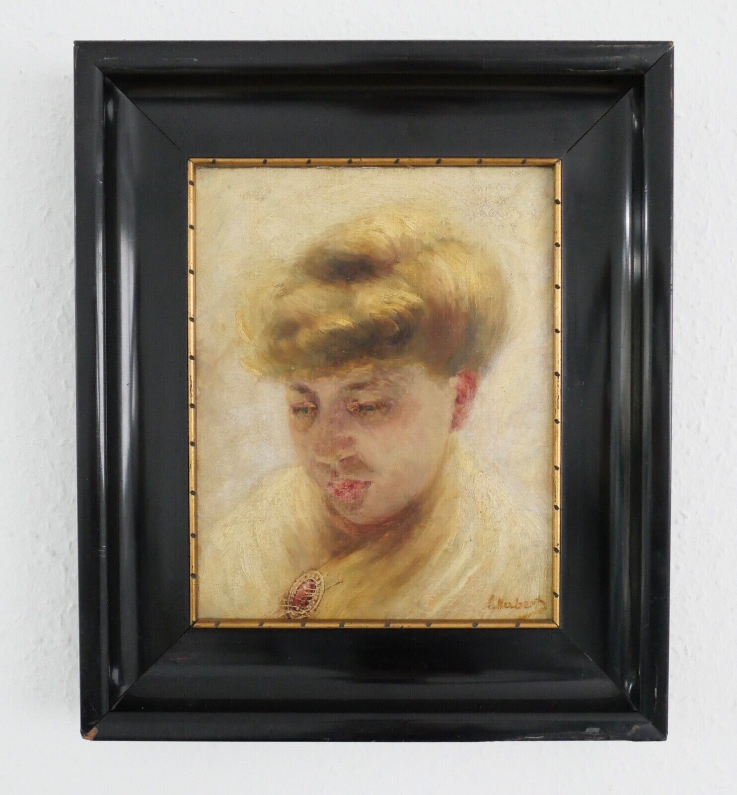 Gemälde Öl auf Leinwand Portrait einer Frau " C. Huberts " 38,5x33 cm gerahmt - Antikhandel-Stuttgart
