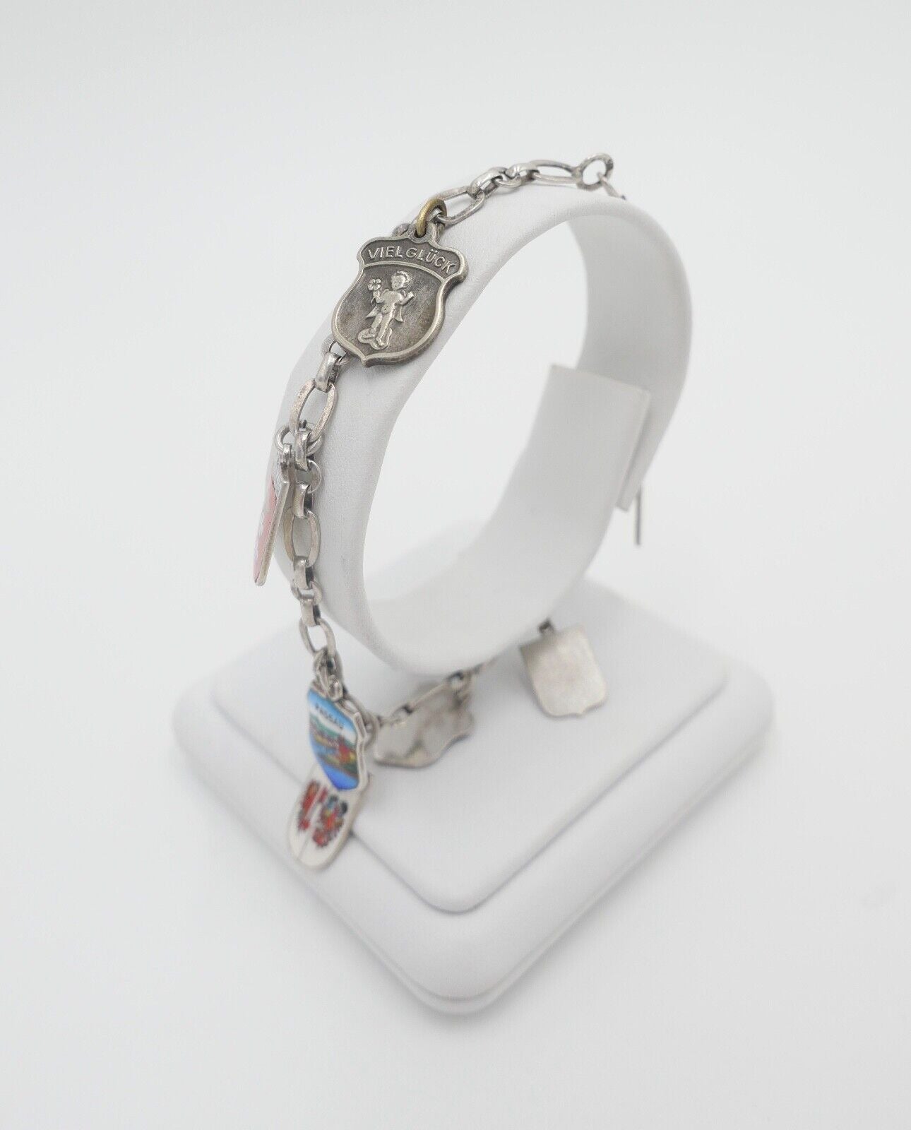 Bettelarmband mit Städte Wappen aus Emaille 800 Silber REU ANTIKO EHJ - Antikhandel-Stuttgart