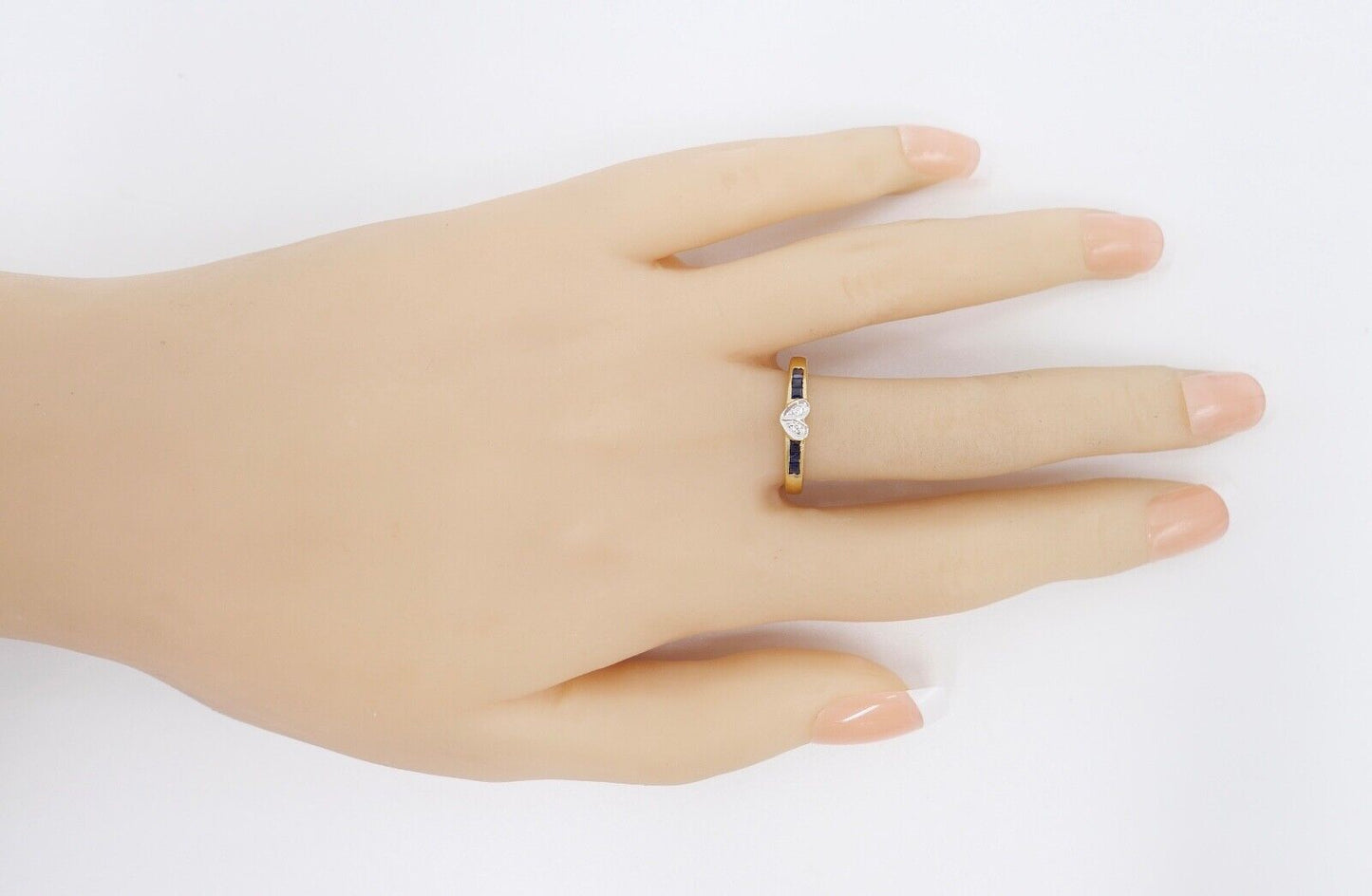 80er J. Damen Ring Herzform Gold Brillant VS / G Saphir 0,46 Ct 750 / 18K Gr. 55 - Antikhandel-Stuttgart