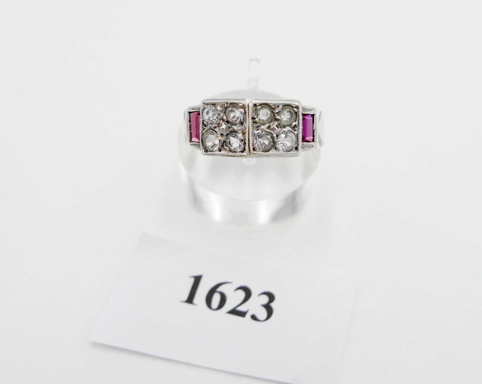 ART DECO Damenring Ring Silber Gr. 57 mit synth. Spinell Rubin Glasstein - Antikhandel-Stuttgart