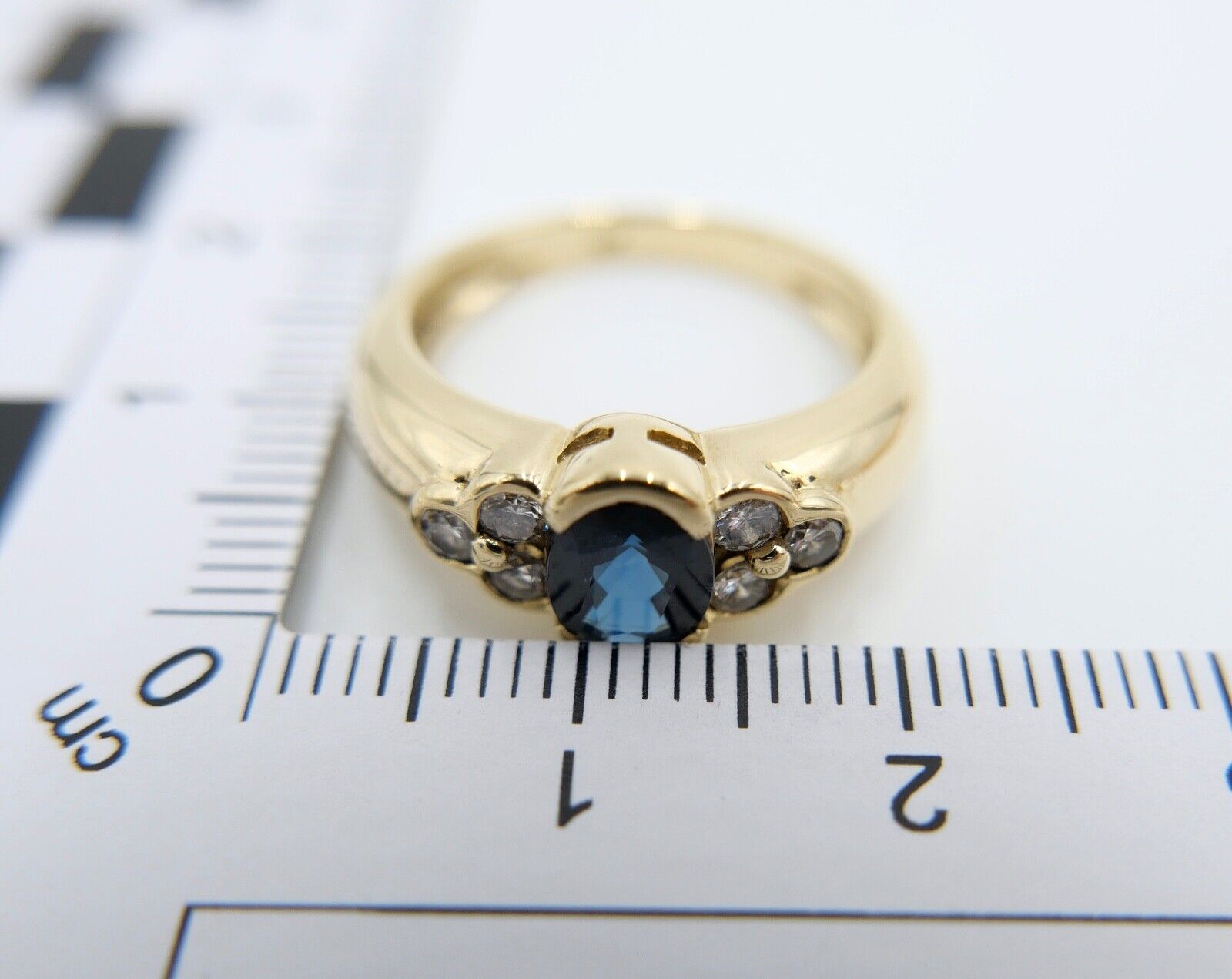 1980er massiver 750 18K Damen Gelbgold Ring 1,3 Ct Brillant & Saphir Gr. 53 - Antikhandel-Stuttgart