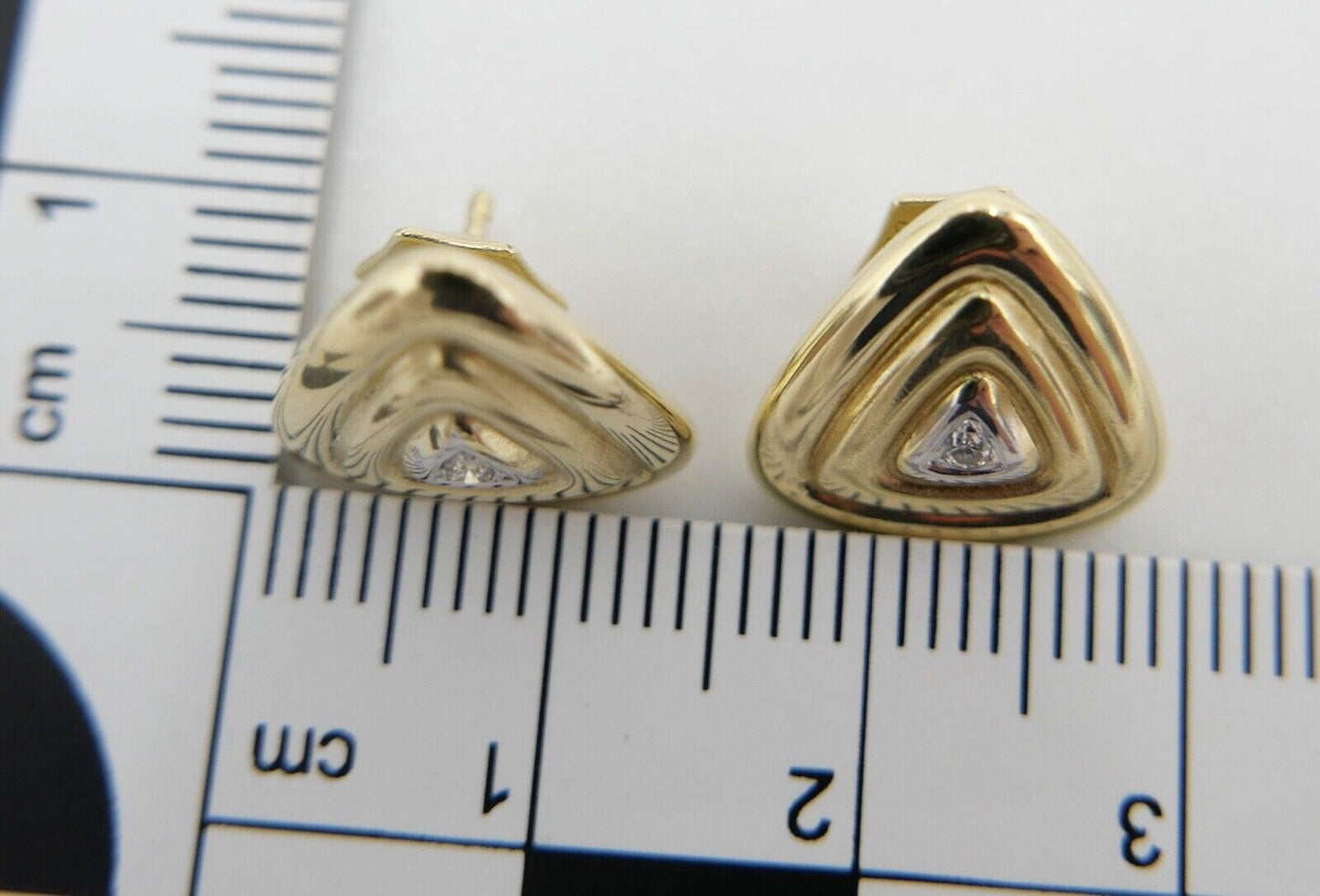 80er Pyramiden / Dreieck Ohrringe Ohrstecker in 585 / 14K Gold mit Brillanten - Antikhandel-Stuttgart