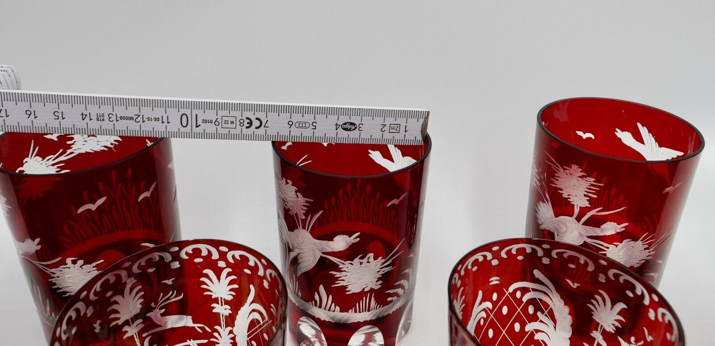 11x Jugendstil Gläser rubinrot Becher Glas EGERMANN Tierwelt um 1900 - Antikhandel-Stuttgart