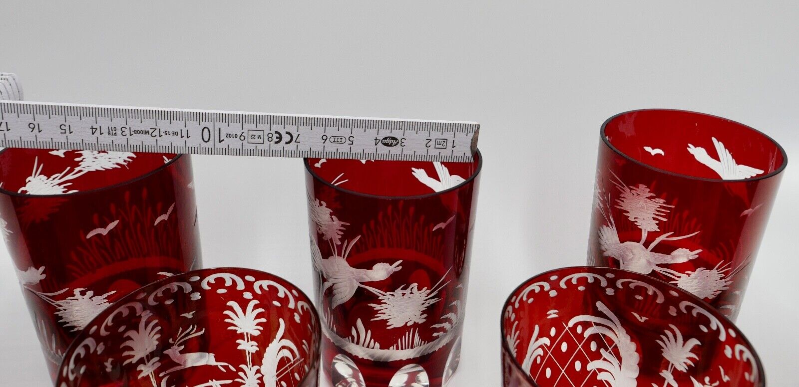 11x Jugendstil Gläser rubinrot Becher Glas EGERMANN Tierwelt um 1900 - Antikhandel-Stuttgart