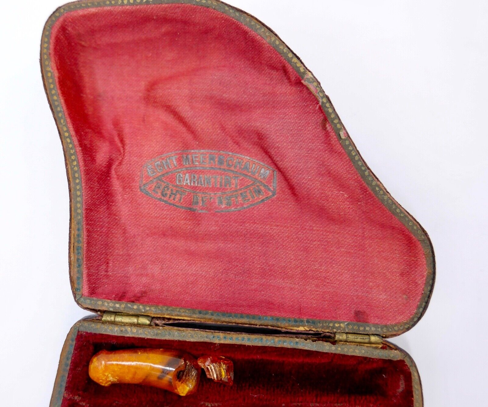 Alte Antike Meerschaumpfeife Bernstein Pipa Etui Pfeife Motiv PFERD - Antikhandel-Stuttgart