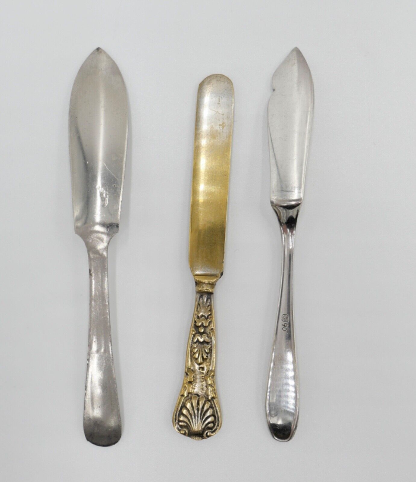 3 Tlg. vergoldet / versilbert Kinderbesteck Messer Fischbesteck alt antik - Antikhandel-Stuttgart
