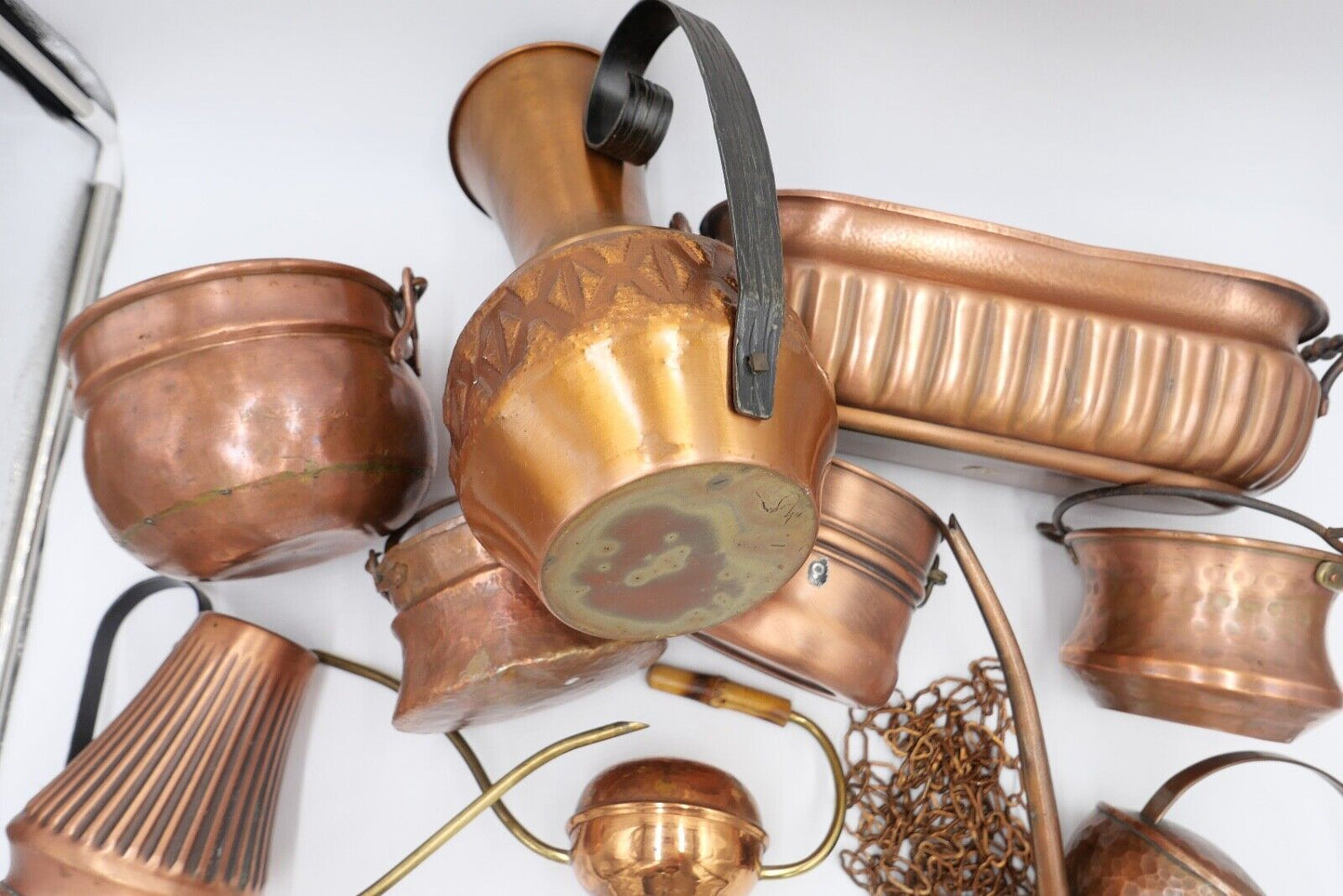 Posten 9 Teile Kupfer Kanne Kübel Gießkanne für Blumen etc. Dekoration - Antikhandel-Stuttgart