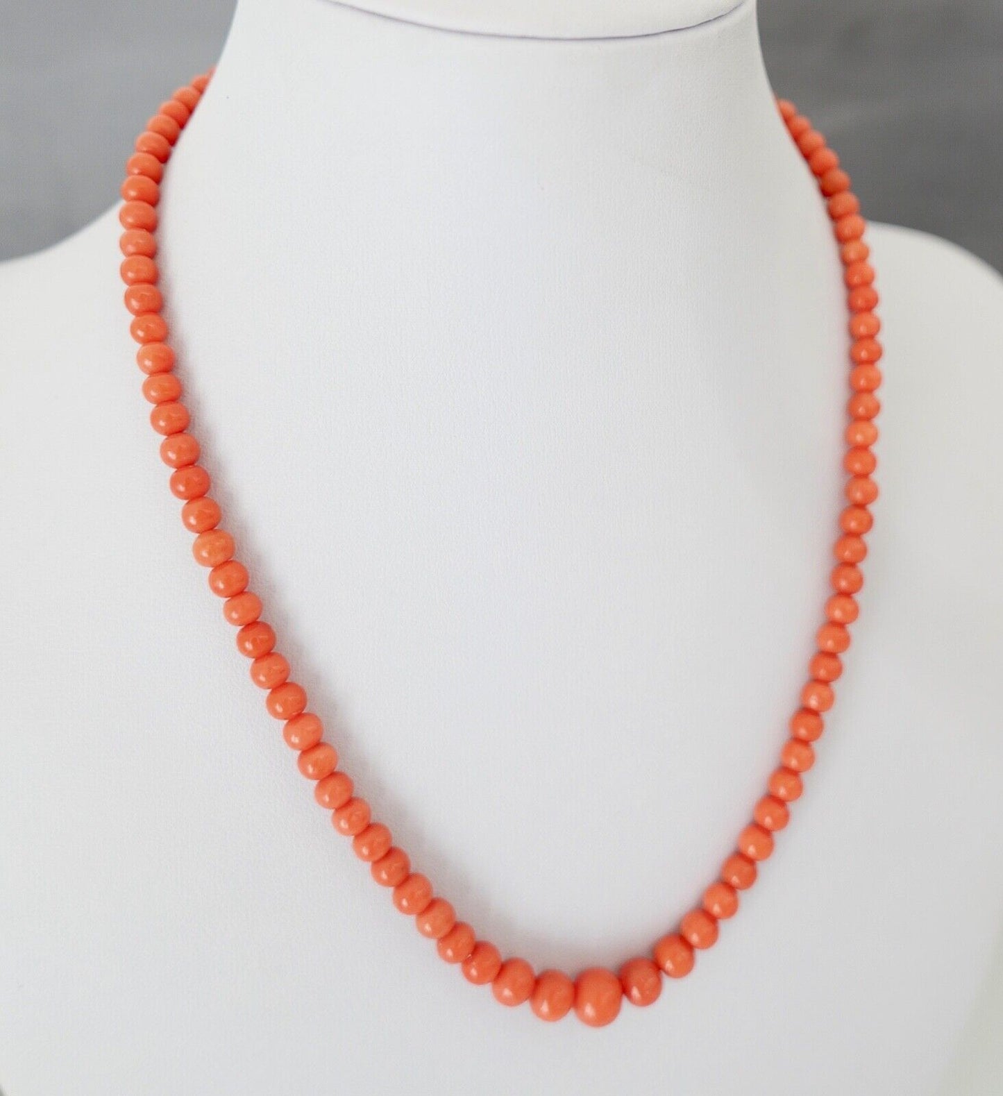 Korallen Kette coral necklace Kugel 44 cm Ø 8,4 mm Silber verholdet - Antikhandel-Stuttgart