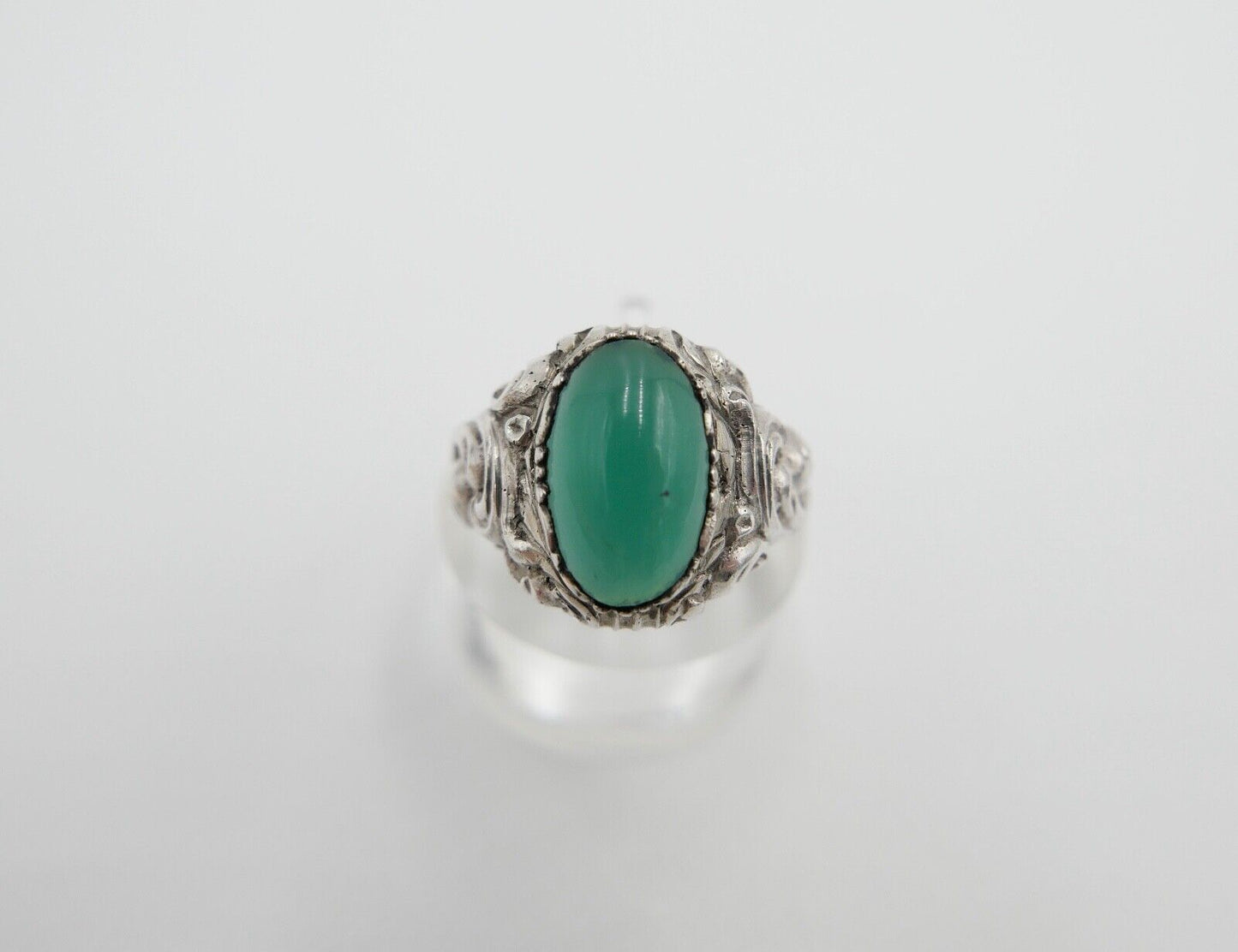 Jugendstil Silberring Damen Ring Gr. 54 Silber 835 grüner Cabochon Chrysopras - Antikhandel-Stuttgart